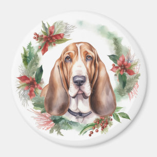 Basset Hound Kerstkrans Feestelijke Pup Magneet