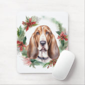 Basset Hound Kerstkrans Feestelijke Pup Muismat (Met muis)