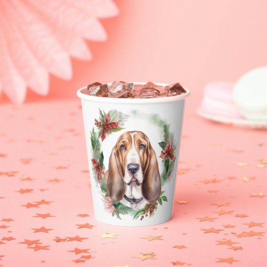 Basset Hound Kerstkrans Feestelijke Pup Papieren Bekers (Insitu)