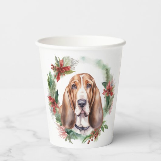Basset Hound Kerstkrans Feestelijke Pup Papieren Bekers (Achterkant)