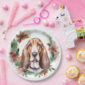 Basset Hound Kerstkrans Feestelijke Pup Papieren Bordje (Feest)