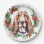 Basset Hound Kerstkrans Feestelijke Pup Papieren Bordje (Voorkant)