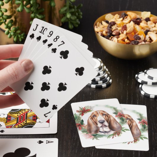 Basset Hound Kerstkrans Feestelijke Pup Pokerkaarten (Insitu)