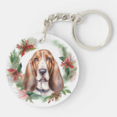 Basset Hound Kerstkrans Feestelijke Pup Sleutelhanger (Achterkant)