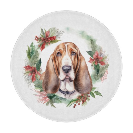 Basset Hound Kerstkrans Feestelijke Pup Snijplank (Voorkant)