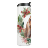 Basset Hound Kerstkrans Feestelijke Pup Thermosbeker (Gedraaid links)