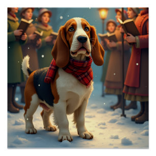 Basset Hound Kerstlied Zangers Schilderij Perfect Poster