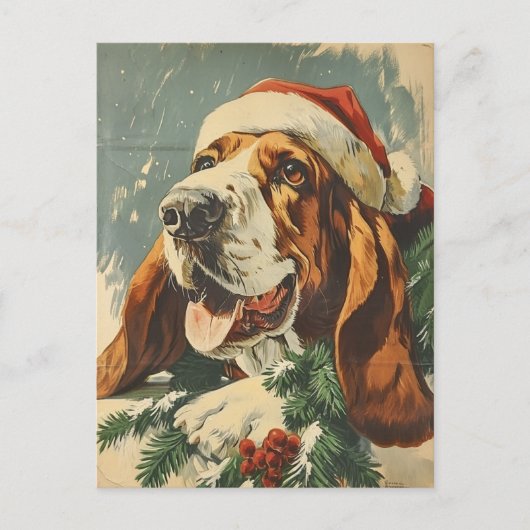 Basset Hound Kerstmis Briefkaart (Voorkant)