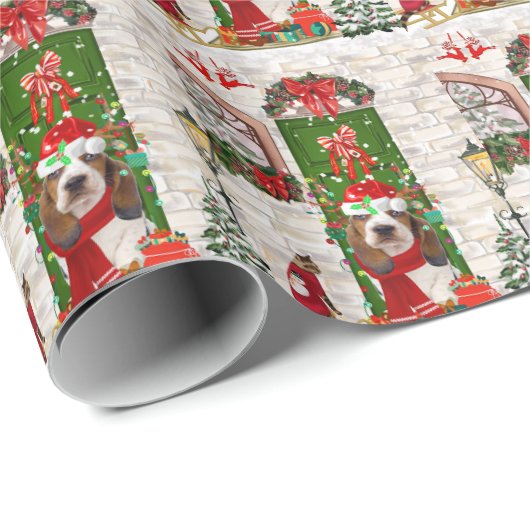 Basset Hound Kerstmis Cadeaupapier (Rol Hoek)