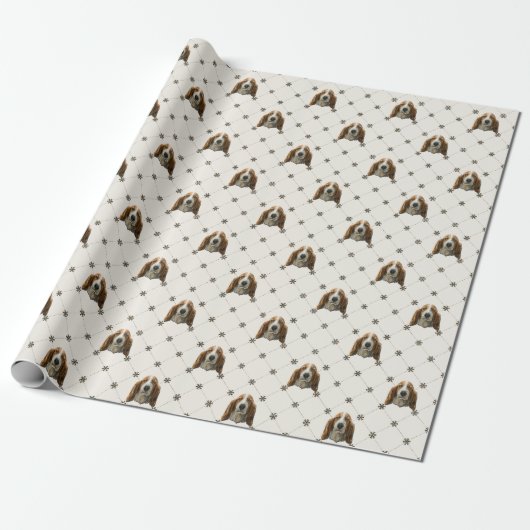 Basset Hound Kerstmis Cadeaupapier (Uitgerold)