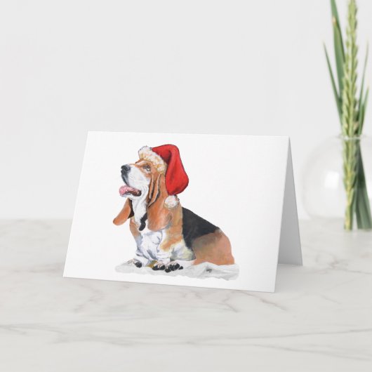 Basset Hound Kerstmis Feestdagen Kaart (Voorkant)