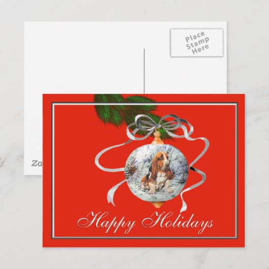 Basset Hound Kerstmis Feestdagenkaart (Voorkant / Achterkant)