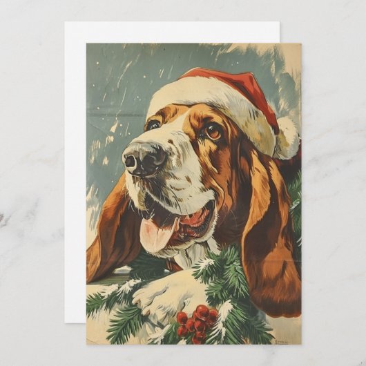 Basset Hound Kerstmis Feestdagenkaart (Voorkant / Achterkant)