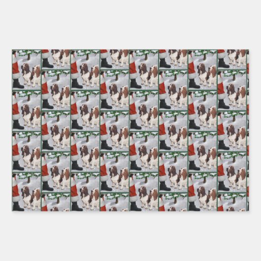 Basset Hound Kerstmis Inpakpapier Vel (Voorkant 3)