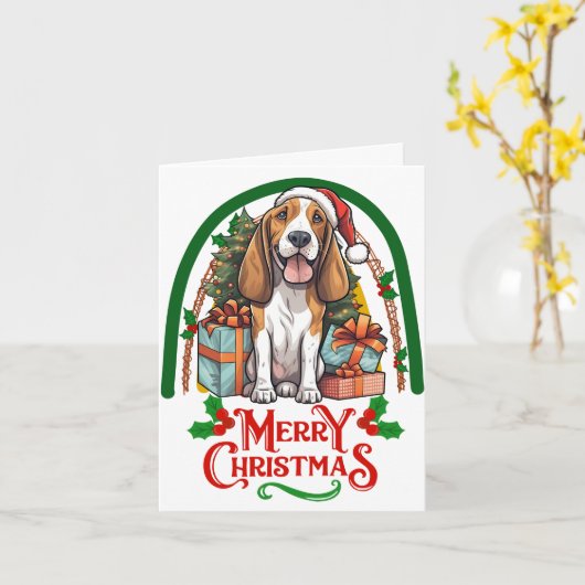 Basset-hound Kerstmis Kaart (Gele Bloem)