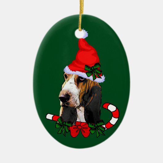 Basset Hound Kerstmis Keramisch Ornament (Voorkant)