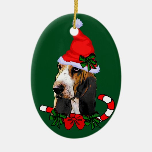 Basset Hound Kerstmis Keramisch Ornament (Voorkant)