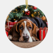 Basset Hound Kerstmis Keramisch Ornament (Voorkant)