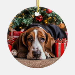 Basset Hound Kerstmis Keramisch Ornament