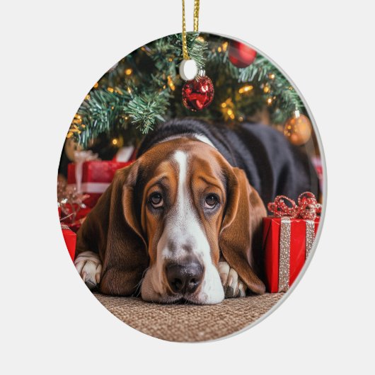 Basset Hound Kerstmis Keramisch Ornament (Links)