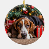 Basset Hound Kerstmis Keramisch Ornament (Achterkant)