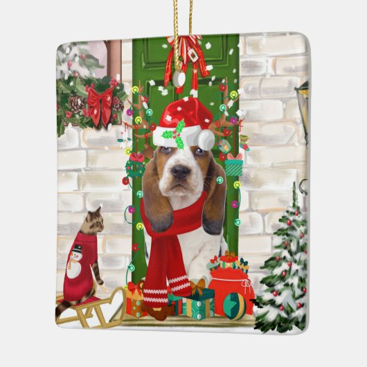 Basset Hound Kerstmis Keramisch Ornament (Links)