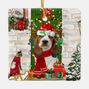 Basset Hound Kerstmis Keramisch Ornament