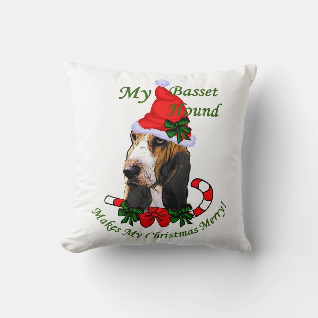Basset Hound Kerstmis Kussen (Voorkant)
