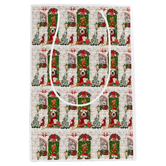 Basset Hound Kerstmis Medium Cadeauzakje (Voorkant)