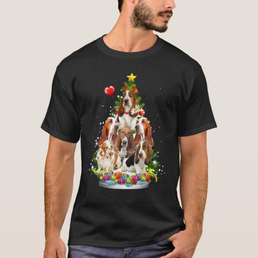 Basset Hound Kerstmis Ornament Santa Hat Xma T-shirt (Voorkant)