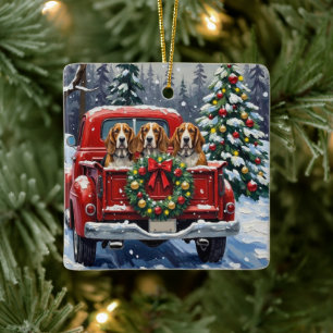 Basset Hound Kerstmis Rode Truck Vakantie Keramisch Ornament