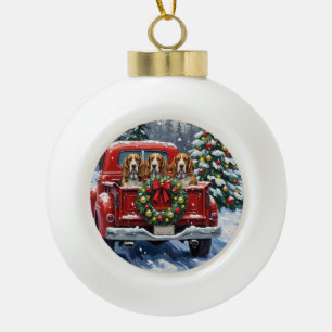 Basset Hound Kerstmis Rode Truck Vakantie Keramische Bal Ornament
