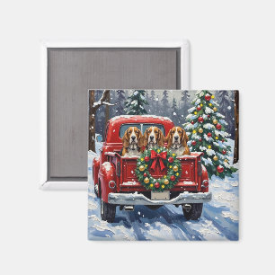 Basset Hound Kerstmis Rode Truck Vakantie Magneet