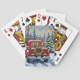 Basset Hound Kerstmis Rode Truck Vakantie Pokerkaarten