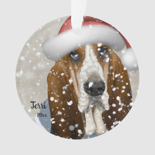 Basset Hound, Kerstmis, Santa Dog Ornament (voorkant)