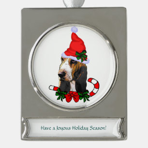 Basset Hound Kerstmis Verzilverd Banner Ornament