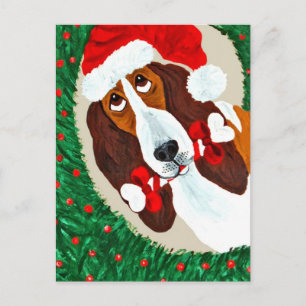Basset Hound Kerstmis Wreath Feestdagenkaart