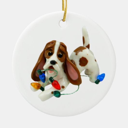Basset Hound-kerstversiering Keramisch Ornament (Voorkant)