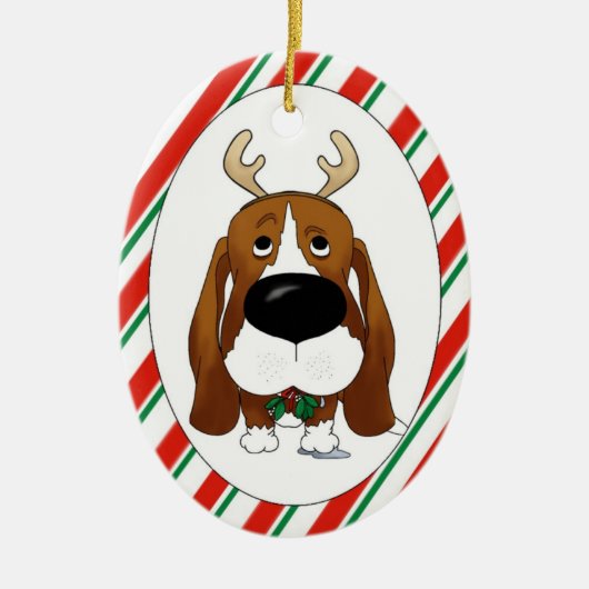 Basset Hound-kerstversiering Keramisch Ornament (Voorkant)