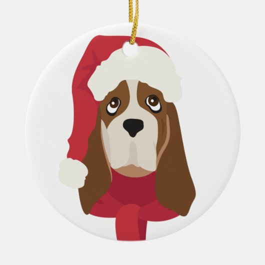 Basset Hound kerstversiering. Sneeuw Keramisch Ornament (Voorkant)