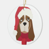Basset Hound kerstversiering. Sneeuw Keramisch Ornament (Links)