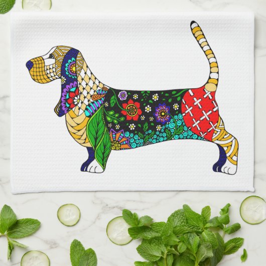 Basset Hound keukenhanddoek (Gevouwen)