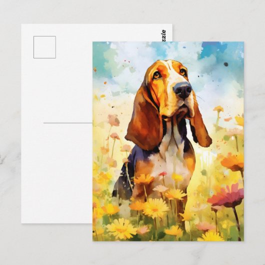Basset Hound kleurrijke waterverf kunstwerk Briefkaart (Voorkant / Achterkant)