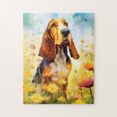 Basset Hound kleurrijke waterverf kunstwerk Legpuzzel (Verticaal)