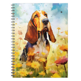 Basset Hound kleurrijke waterverf kunstwerk Notitieboek