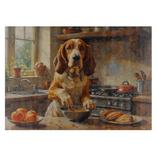 Basset Hound Kookt in Keuken Snijplank (Voorkant)