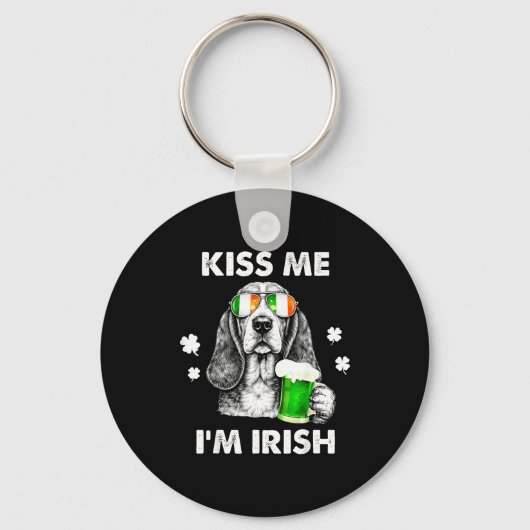 Basset hound kust Ierse grappige hond St. Patrick' Sleutelhanger (Voorkant)