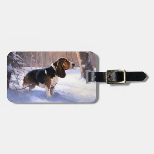 Basset Hound Laat Het Sneeuw Kerstmis Bagagelabel (Voorkant horizontaal)