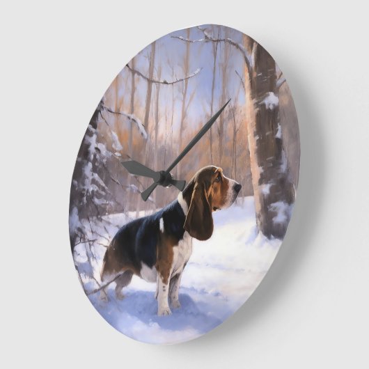 Basset Hound Laat Het Sneeuw Kerstmis Grote Klok (Hoek)