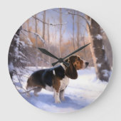 Basset Hound Laat Het Sneeuw Kerstmis Grote Klok (Voorkant)
